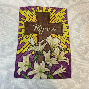 Colorful “Rejoice” Easter Cross Textured Garden Flag